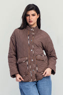 PUFFER JACKET WITH PRINTED LINING -BROWN