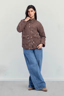 PUFFER JACKET WITH PRINTED LINING -BROWN