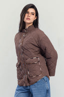 PUFFER JACKET WITH PRINTED LINING -BROWN