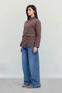 PUFFER JACKET WITH PRINTED LINING -BROWN