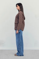 PUFFER JACKET WITH PRINTED LINING -BROWN
