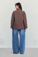 PUFFER JACKET WITH PRINTED LINING -BROWN