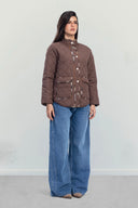 PUFFER JACKET WITH PRINTED LINING -BROWN