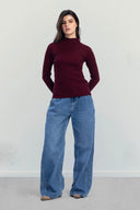 ESSENTIAL RIBBED TOP -MAROON