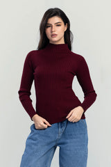 ESSENTIAL RIBBED TOP -MAROON