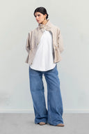 High-Neck Belted Jacket -Beige