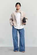 High-Neck Belted Jacket -Beige