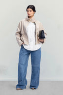 High-Neck Belted Jacket -Beige