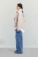 High-Neck Belted Jacket -Beige