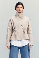 High-Neck Belted Jacket -Beige