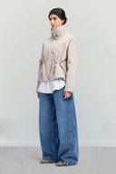 High-Neck Belted Jacket -Beige