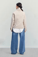 High-Neck Belted Jacket -Beige