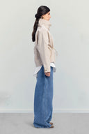 High-Neck Belted Jacket -Beige