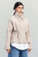 High-Neck Belted Jacket -Beige