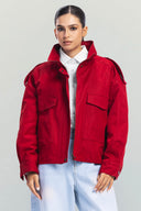 Cropped Cargo Jacket -RED