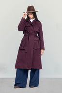 Belted Utility Trench Coat -MAROON