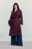 Belted Utility Trench Coat -MAROON