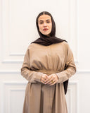 PLAIN LINEN SHIRT DRESS-CAFE