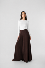 PLAIN WIDE LEG PANT –BROWN