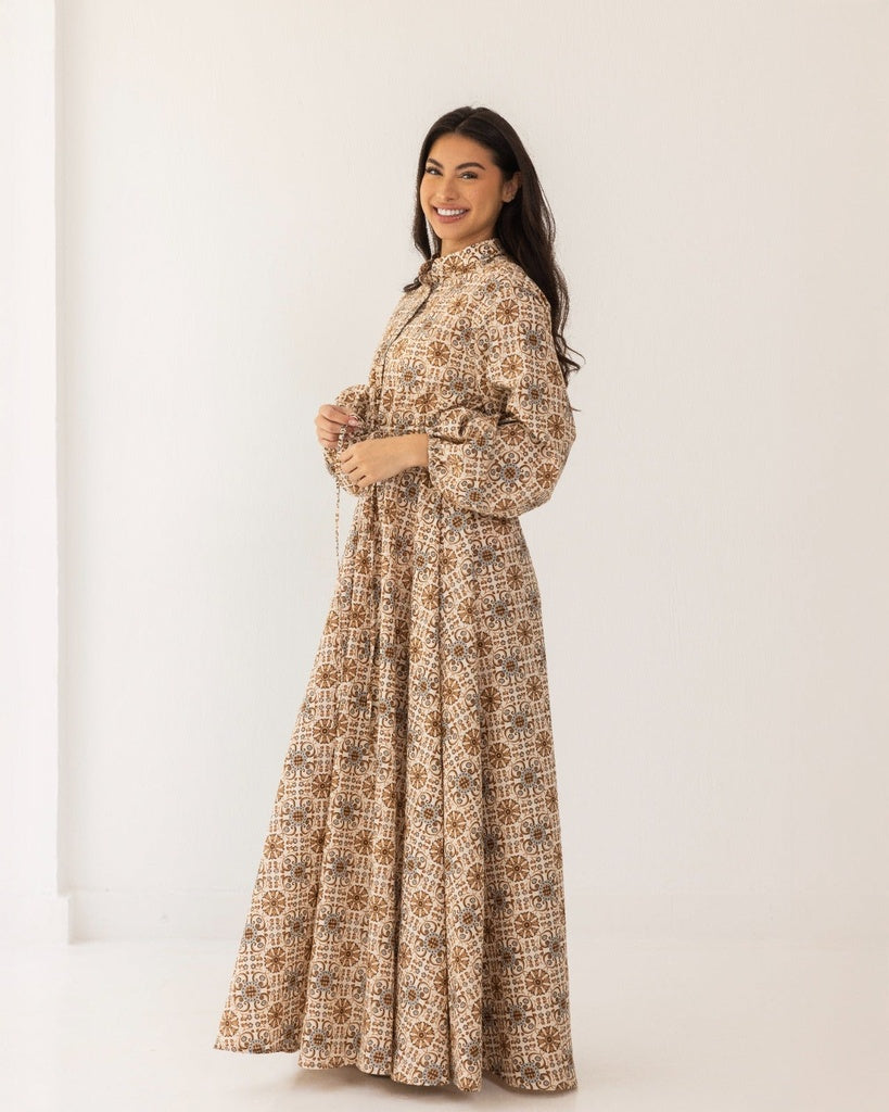 PRINTED FLOWY DRESS-BEIGE Pistage PRINTED FLOWY DRESS-BEIGE Pistage