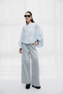 PINSTRIPE DENIM PANTS -BABY BLUE