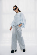 PINSTRIPE DENIM PANTS -BABY BLUE