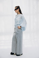 PINSTRIPE DENIM PANTS -BABY BLUE