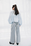 PINSTRIPE DENIM PANTS -BABY BLUE