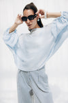 Oversized Boat-Neck Blouse -BABY BLUE