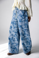 PAISLEY DENIM BALLOON PANTS - LIGHT BLUE