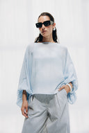 Oversized Boat-Neck Blouse -BABY BLUE