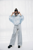 Oversized Boat-Neck Blouse -BABY BLUE