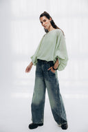 Oversized Boat-Neck Blouse -MINT GREEN
