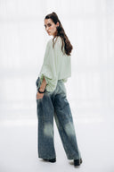 Oversized Boat-Neck Blouse -MINT GREEN