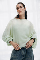 Oversized Boat-Neck Blouse -MINT GREEN