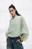 Oversized Boat-Neck Blouse -MINT GREEN