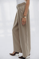 LOW WAIST CLASSIC PLEATED PANTS -DARK BEIGE