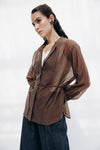 Sheer V-Neck SHIRT -BROWN