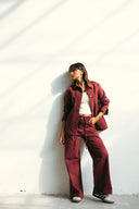 STRAIGHT LEG GABARDINE PANTS -MAROON