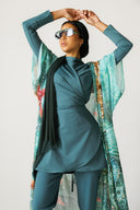 SEA SIREN STRIPE SWIM KIMONO -AQUA