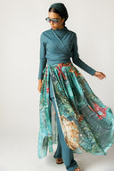 SEA SIREN STRIPE SWIM SKIRT -AQUA