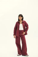 STRAIGHT LEG GABARDINE PANTS -MAROON