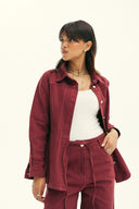 FITTED GABARDINE SHIRT -MAROON
