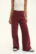 STRAIGHT LEG GABARDINE PANTS -MAROON