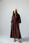 FEMININE DRAPE DRESS -BROWN
