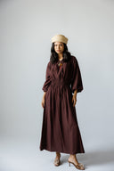 FEMININE DRAPE DRESS -BROWN