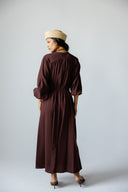 FEMININE DRAPE DRESS -BROWN