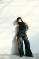 WASHED WIDE LEG DENIM PANT -DARK GRAY