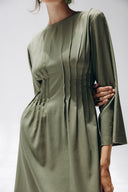 SCARLET ELEGANCE LINEN DRESS -OLIVE