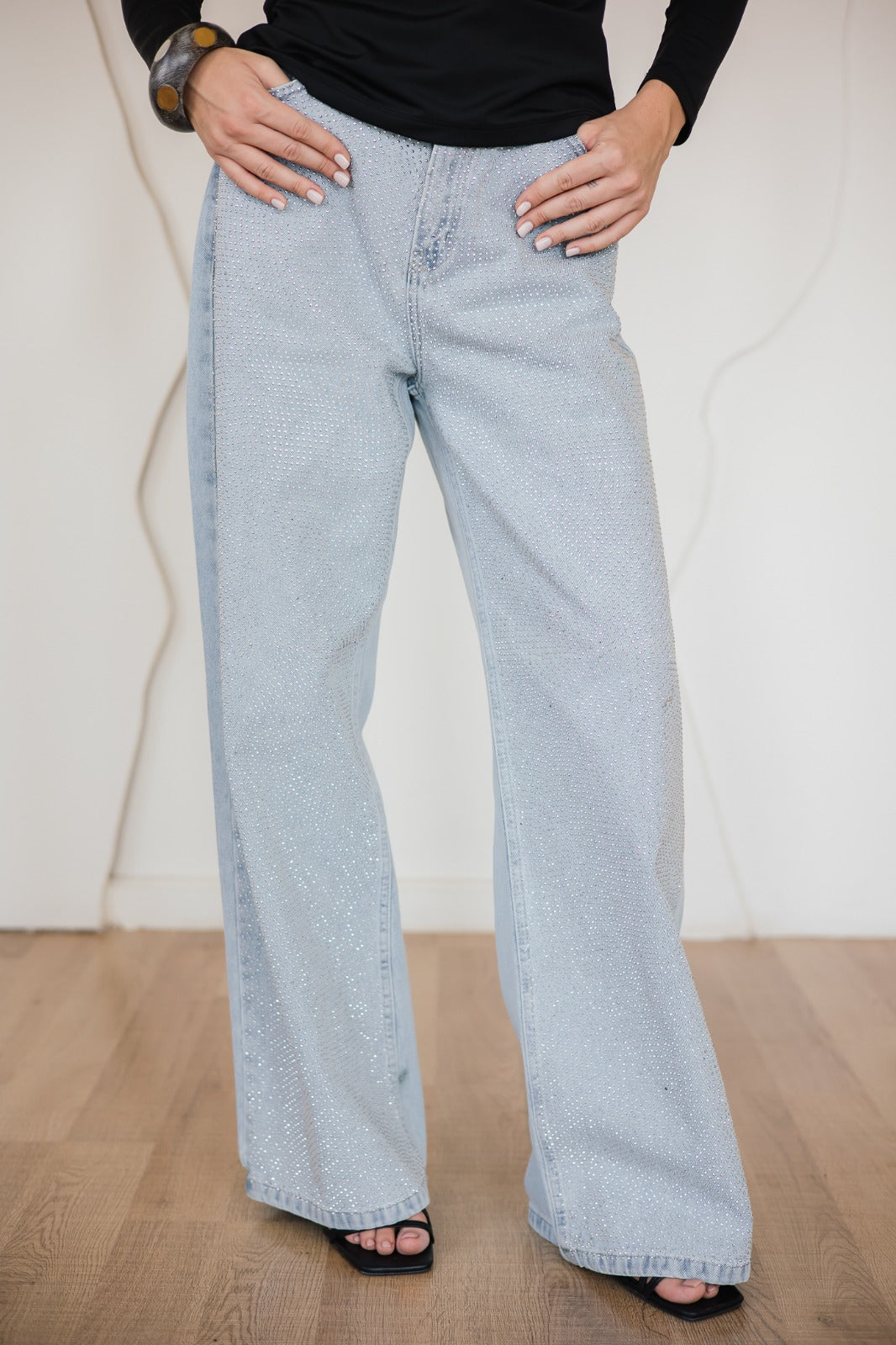 EXTRA STRASS DENIM PANTS-ICED